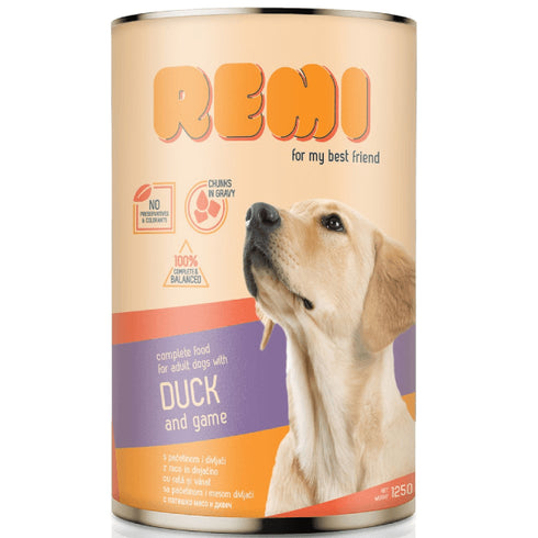 Hrana umeda pentru caini Remi Dog Rata&Vanat 1250g